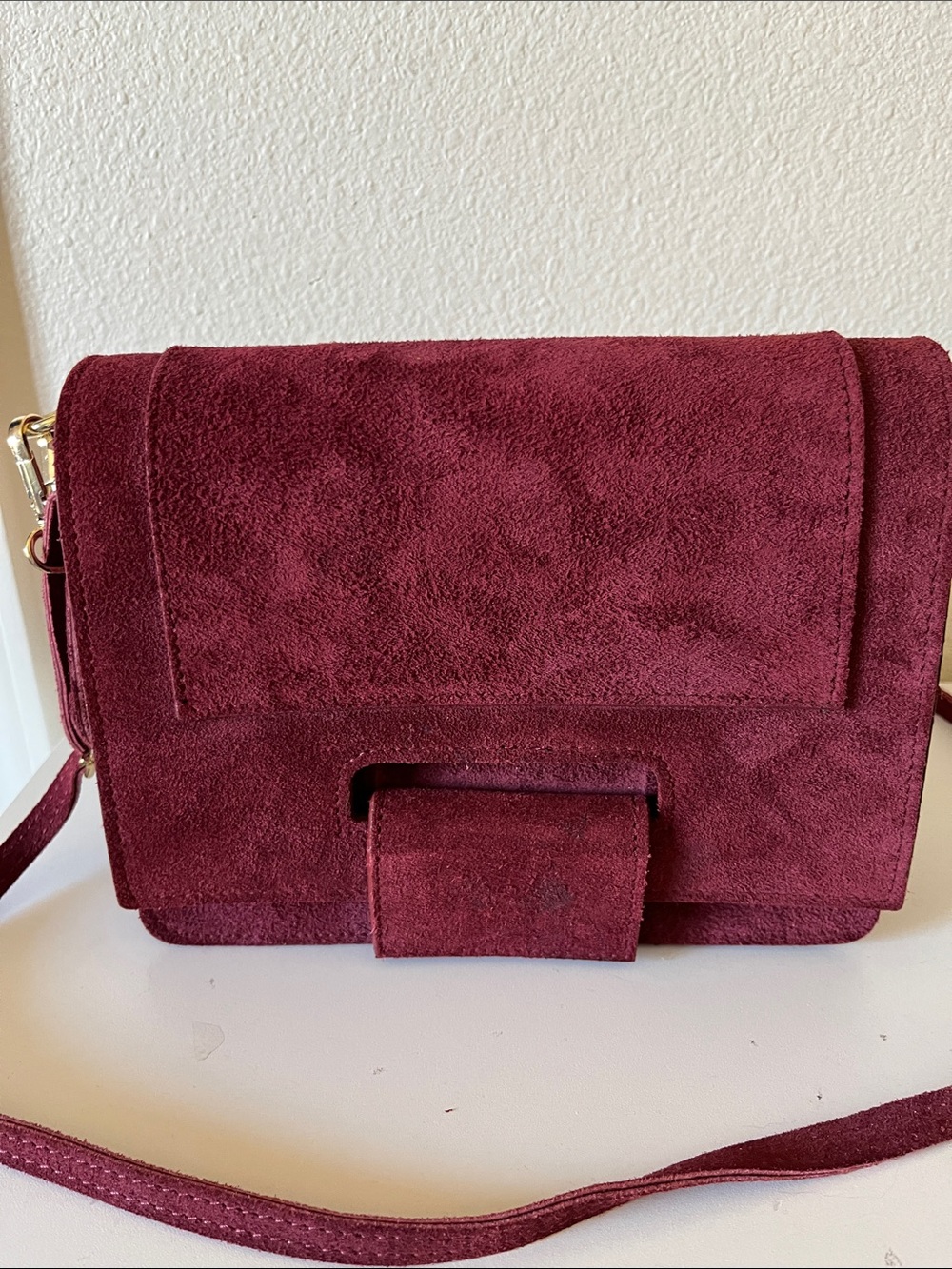 Burgundy Suede Crossbody Shoulder Bag made in Italy